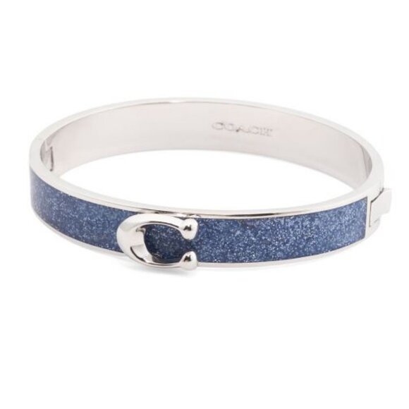 Coach Silver Blue Glitter C Logo Bangle Bracelet - Picture 1 of 6